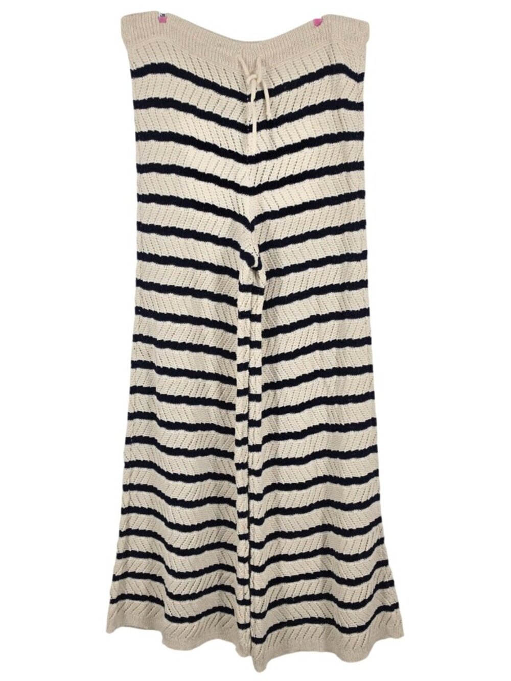 Women's Aerie Crochet Knit Coverup Beach Pants Sweater Large White Navy Blue